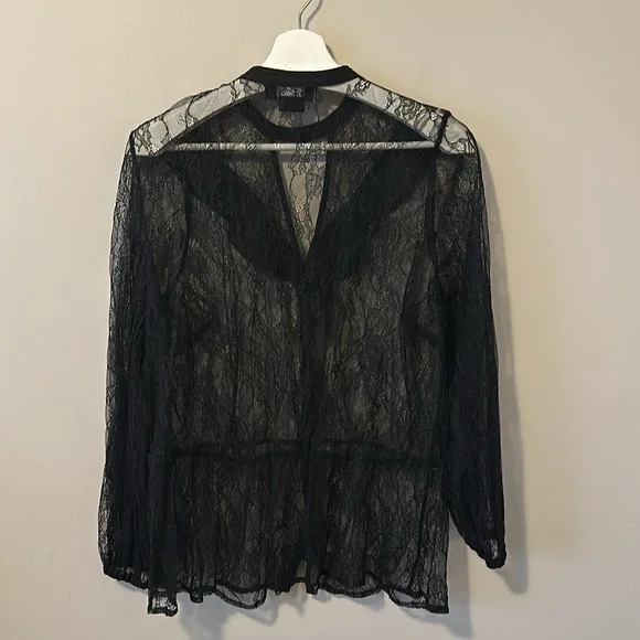 Michel Studio Black Lace Blouse with Ruffle and Choker Neck - Picture 7 of 10